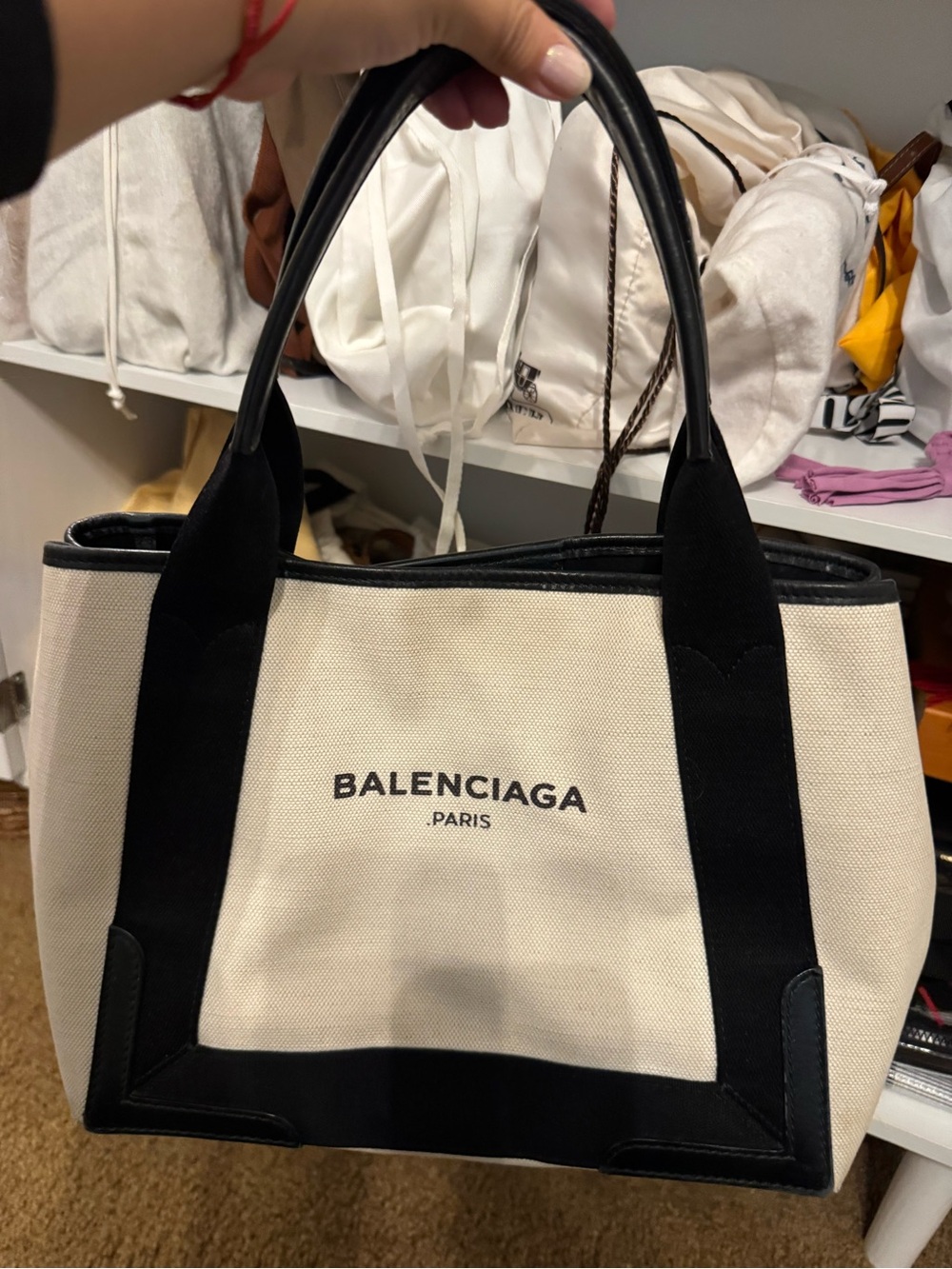 Balenciaga Beige Canvas Tote with Black Trim and Handles